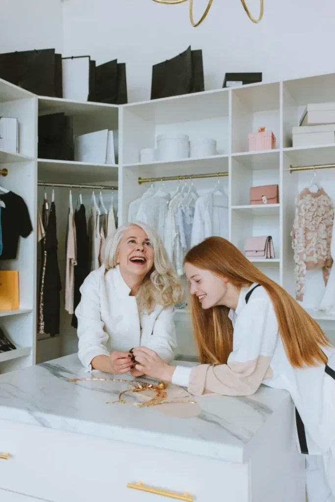 Customers laughing in a shop