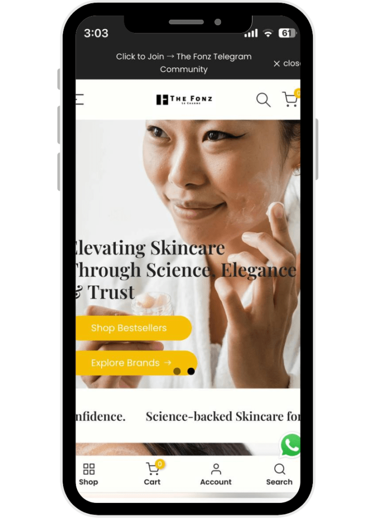 Mobile app showcasing skincare products.