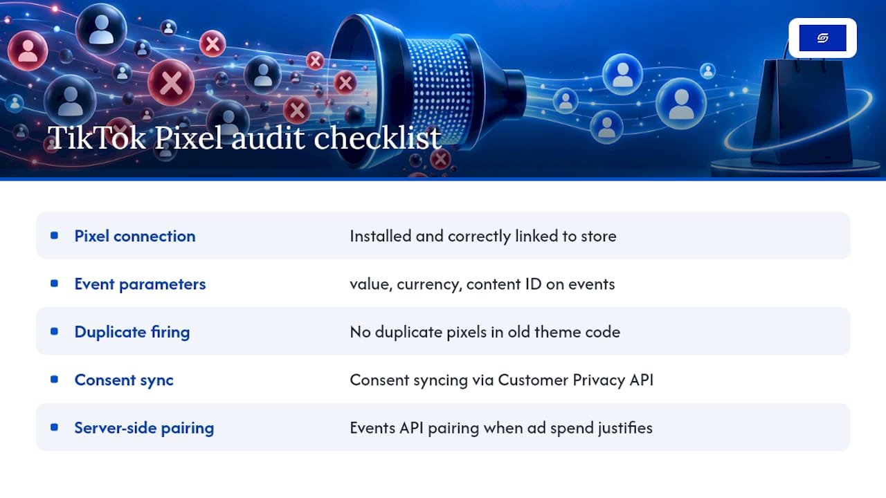 TikTok Pixel audit checklist components