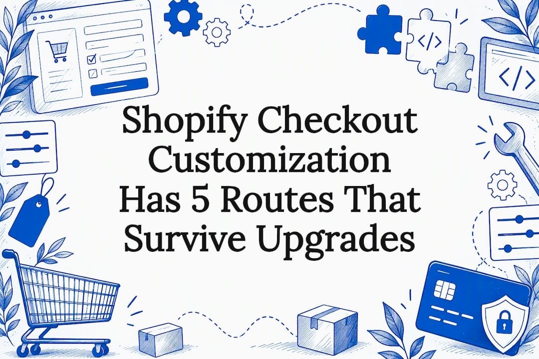 Sketches framing a Shopify checkout title