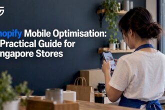 Shop owner checking storefront on smartphone